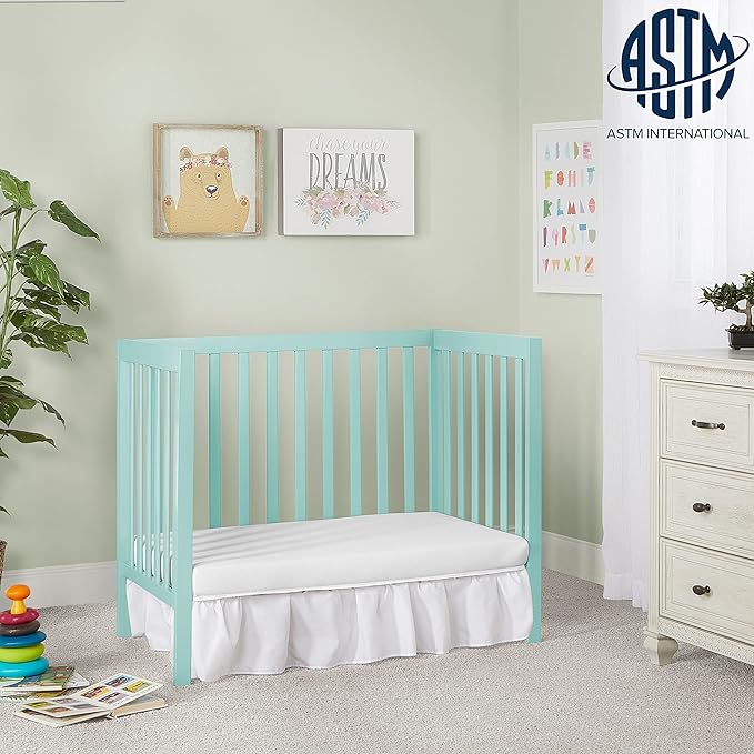 Edgewood 4-In-1 Convertible Mini Crib In Mint, JPMA Certified, Non-Toxic Finish, New Zealand Pinewood, With 3 Mattress Height Settings, Included 1" Mattress Pad - LeafyLoom