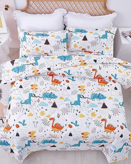 JSD Dinosaur Kids Comforter Set for Boys Girls, 3 Pieces Full Microfiber Comforter with Pillow Sham, Soft Comfortable Machine Washable - LeafyLoom