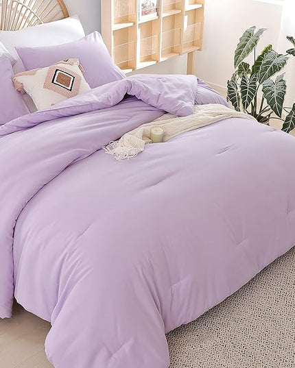 Lavender Queen Comforter Set 3PCS Purple Comforter Modern Bedding Comforter Set for All Season Soft Lightweight Microfiber Comforter Set (1 Comforter, 2 Pillowcases) - LeafyLoom