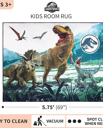Franco Kids Room Non Slip Area Rug, 69 in x 52 in, Jurassic World - LeafyLoom