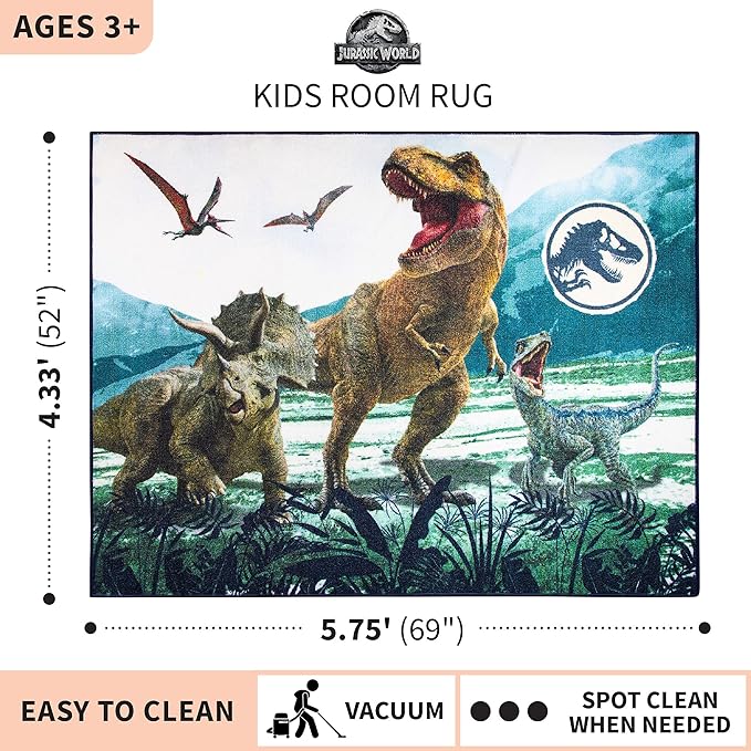 Franco Kids Room Non Slip Area Rug, 69 in x 52 in, Jurassic World - LeafyLoom