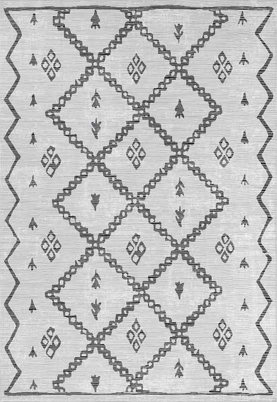 nuLOOM Celesta Bohemian Trellis Machine Washable Ultra Thin Area Rug, 6' x 9', Ivory - LeafyLoom