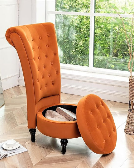 Red Orange Velvet Accent Chair for Vanity with Storage and Luxurious Upholstery, Retro Design and Versatile Usage for Livingroom, Bedroom, Lounge and Office - LeafyLoom