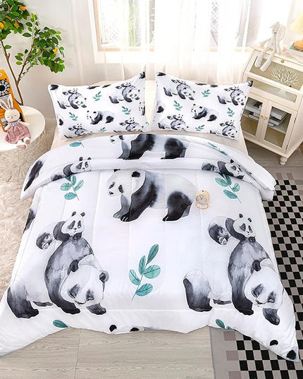 CVHOUSE Panda Bedding Set,Panda Comforter Queen,Cute Panda Comforter Set for Girls Kids Teens,Kawaii Panda Quilt Set with 1 Comforter and 2 Pillow Cases- 3 Piece - LeafyLoom