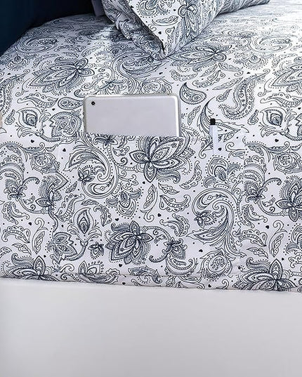Elegant Comfort Softest and Coziest 4-Piece Sheet Set - 1500 Premium Hotel Quality Microfiber - Deep Pocket, Wrinkle Resistant 4-Piece Paisley Pattern Bed Sheet Set, Twin, Paisley Navy - LeafyLoom