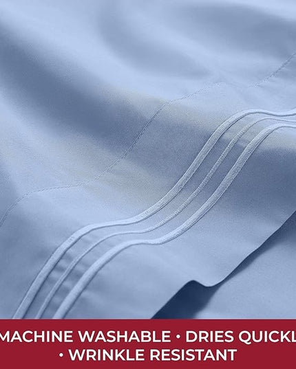 Mellanni RV Short Queen Sheets - 4 PC Iconic Collection Bedding Sheets & Pillowcases - Hotel Luxury, Extra Soft, Cooling Bed Sheets - Deep Pocket up to 10 inch (RV/Short Queen, Sky Blue) - LeafyLoom