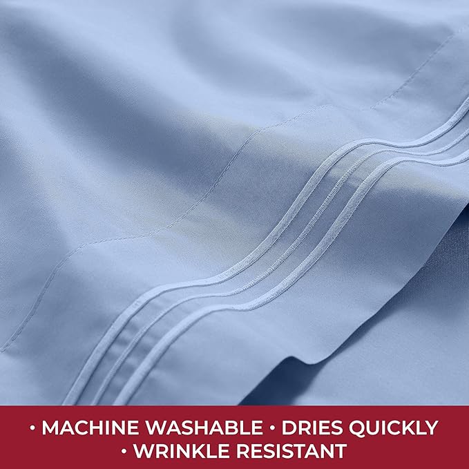 Mellanni RV Short Queen Sheets - 4 PC Iconic Collection Bedding Sheets & Pillowcases - Hotel Luxury, Extra Soft, Cooling Bed Sheets - Deep Pocket up to 10 inch (RV/Short Queen, Sky Blue) - LeafyLoom