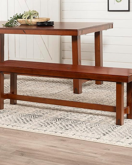 Walker Edison Rustic Farmhouse Wood Distressed Dining Room Kitchen Bench Armless Kitchen Table Set Dining Chairs, 60 Inch, 3 Person, Brown Oak - LeafyLoom