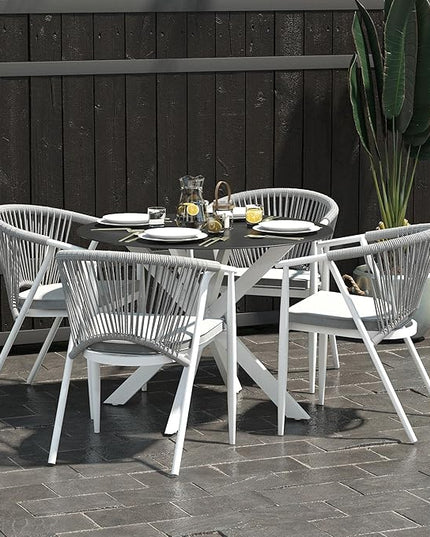CosmoLiving by Cosmopolitan 88289WHGE Circi Collection Dining Table with Glass Top, White - LeafyLoom