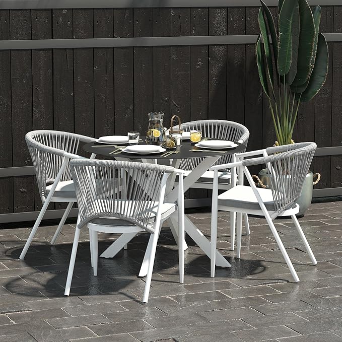 CosmoLiving by Cosmopolitan 88289WHGE Circi Collection Dining Table with Glass Top, White - LeafyLoom