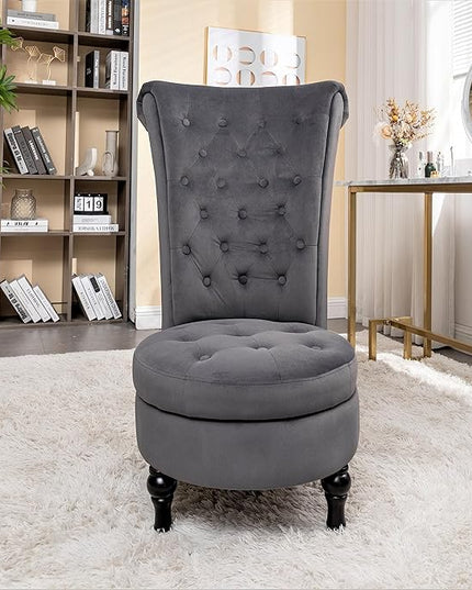 Royal Velvet Accent Chair for Vanity with Storage and Luxurious Upholstery, Retro Design and Versatile Usage for Living Room, Bedroom, Lounge and Office, Grey - LeafyLoom