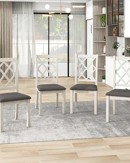 Mid-Century Style Round 4 Upholstered Chairs, Long-Lasting Solid Wood, Easy Clean & Assembly, Room, Kitchen, Small Place, 5 Piece Dining Table Set, Brown 30 - LeafyLoom