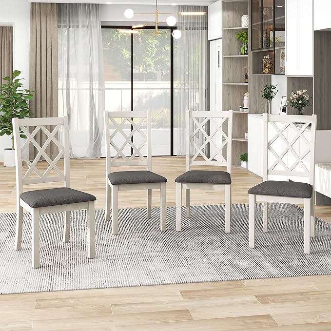 Mid-Century Style Round 4 Upholstered Chairs, Long-Lasting Solid Wood, Easy Clean & Assembly, Room, Kitchen, Small Place, 5 Piece Dining Table Set, Brown 30 - LeafyLoom