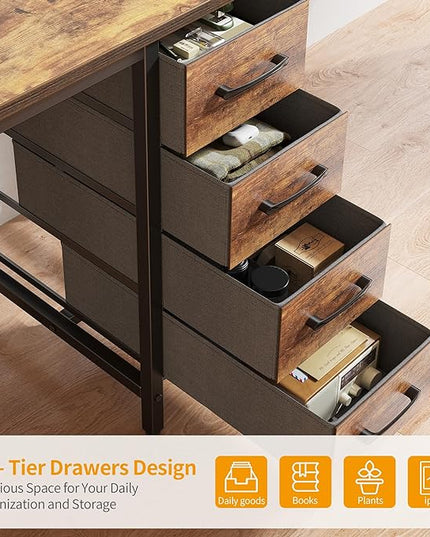 CubiCubi 47 Inch Computer Desk with 4 Drawers, Home Office Small Desk with Storage, Modern Study Writing Desk, Rustic Brown - LeafyLoom