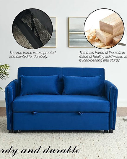 Modern Convertible Loveseat Sofa Bed, Compact Functional Love Seat,Comfy Velvet Sleeper Sofabed 3 in1 Recliner Sofa&Couch with Removable Side Pockets for Small Space Living Room/Guest Room - LeafyLoom