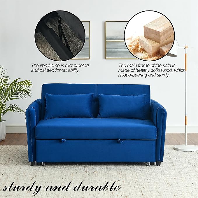 Modern Convertible Loveseat Sofa Bed, Compact Functional Love Seat,Comfy Velvet Sleeper Sofabed 3 in1 Recliner Sofa&Couch with Removable Side Pockets for Small Space Living Room/Guest Room - LeafyLoom