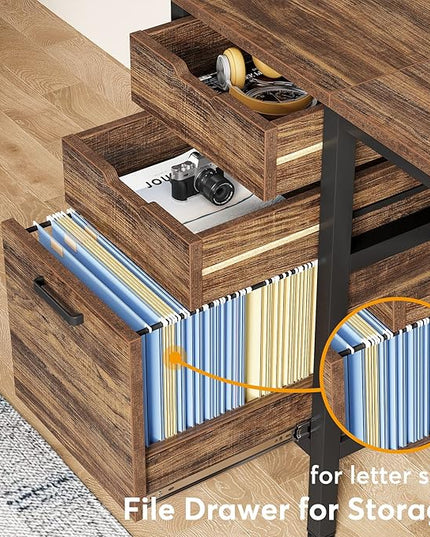 Tribesigns L Shaped Desk with File Drawer Cabinet, 59 Inch Corner Desk L Shaped Computer Desk with Drawers, PC Table Writing Desk for Home Office, Rustic Brown - LeafyLoom