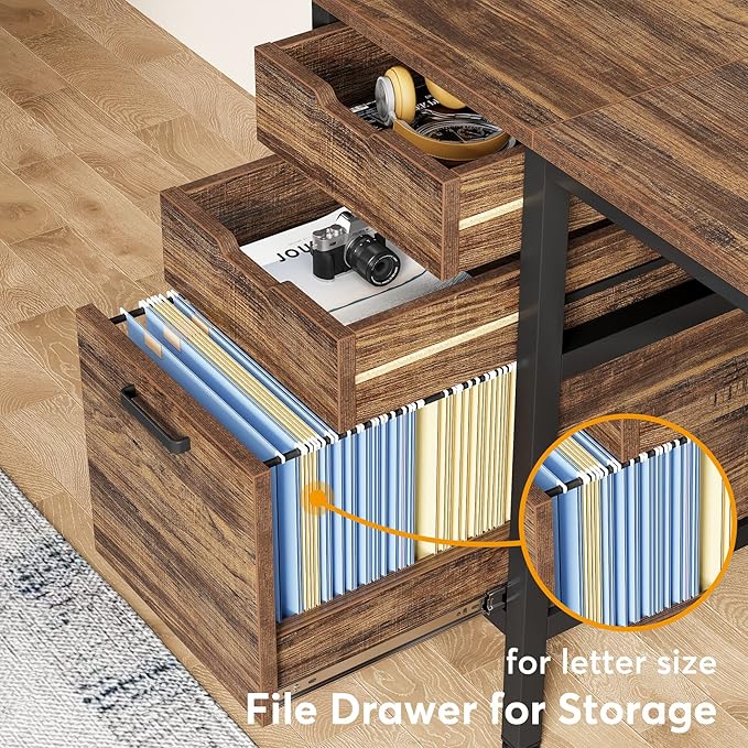 Tribesigns L Shaped Desk with File Drawer Cabinet, 59 Inch Corner Desk L Shaped Computer Desk with Drawers, PC Table Writing Desk for Home Office, Rustic Brown - LeafyLoom