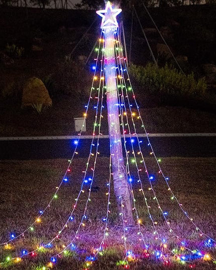 PUHONG Christmas Decoration Outdoor Star String Lights,16.4Ft Christmas Tree Toppers Lights 320 LED 8 Memory Modes with 14" Lighted Star for Halloween Christmas New Year Holiday Birthday PUHONG