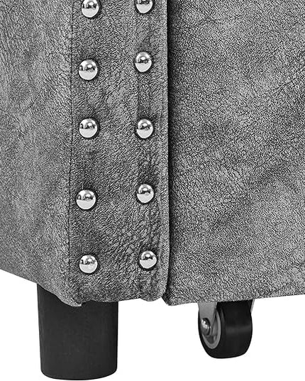 RITSU Modern Twin Size Daybed with Drawers Upholstered Sofa Bed, Tufted Buttons On Back, Wooden Frame， Copper Nail On Waved Shape Arms, for Bedroom, Living Room, Grey, 81.50 - LeafyLoom