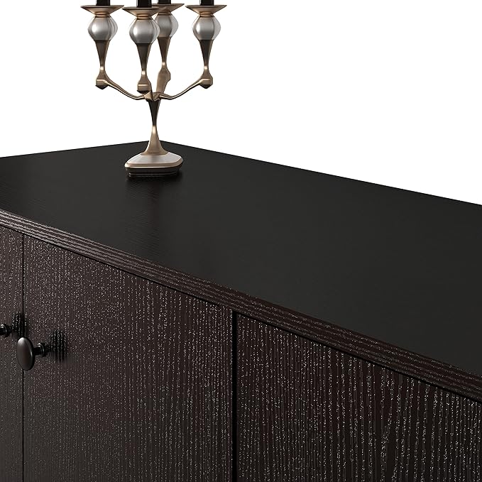 Panana Sideboard Buffet Cabinet Kitchen Storage Cabinet Living Room 4 Doors Console Table (Black) - LeafyLoom