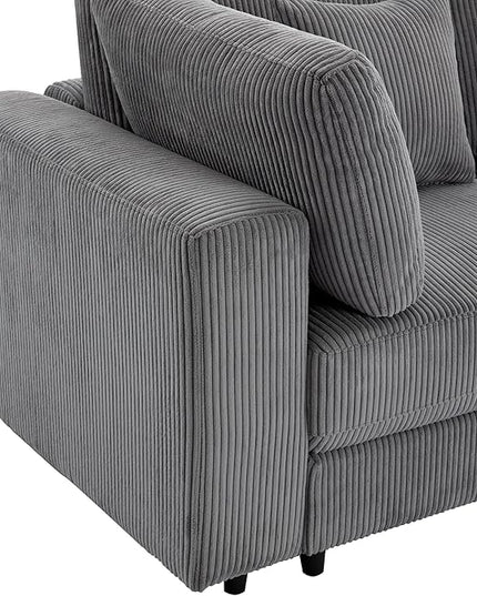 Morden Soft Corduroy Upholstered 3 Seater Sofa Couch with Removable Back Cushions and 5 Pillows for Living Room, Apartment, Office, 105", Gray-403 - LeafyLoom