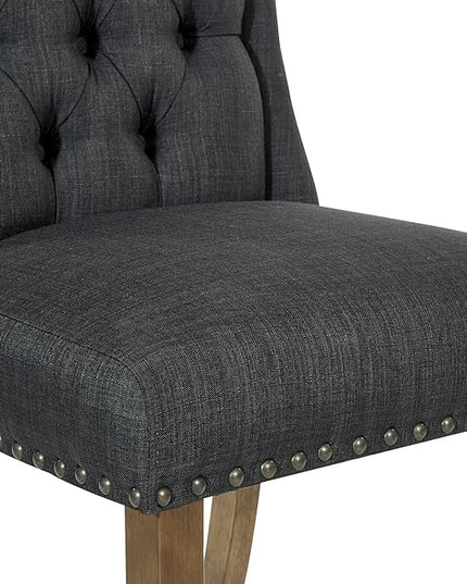 OSP Home Furnishings Jessica Button Tufted Wingback Upholstered Dining Chair with Wood Legs, Charcoal Fabric - LeafyLoom