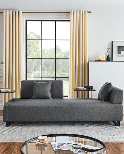 Morden Linen Upholstered 3 Seat Sofa Couch with Two End Tables and 2 Pillows, Free Transformation Removable Back and Armrests for Living Room, 86.25", Grey-395 - LeafyLoom