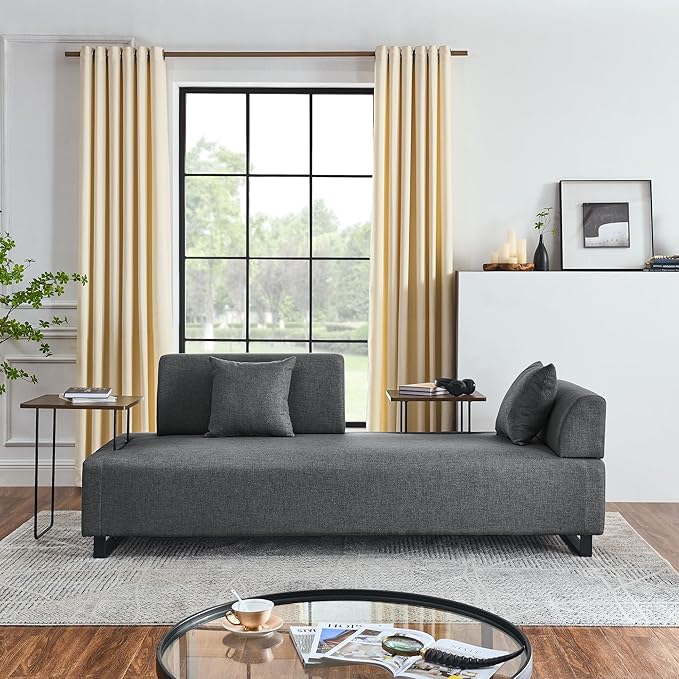 Morden Linen Upholstered 3 Seat Sofa Couch with Two End Tables and 2 Pillows, Free Transformation Removable Back and Armrests for Living Room, 86.25", Grey-395 - LeafyLoom