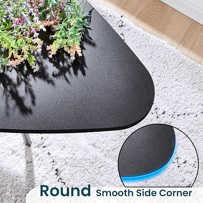 SAYGOER Black Small Coffee Table Modern Oval Coffee Tables Retro Center Table for Small Space Mid Century Coffee Table Rustic Accent Table for Living Room Home Office, Easy Assembly - LeafyLoom