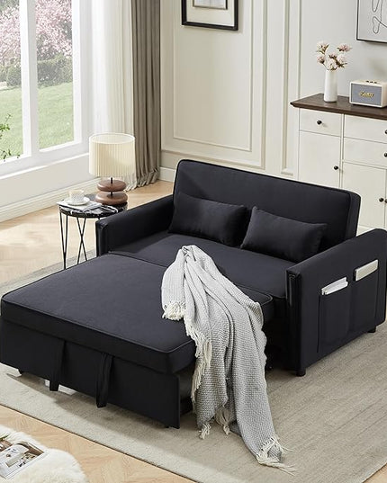 3-in-1 Linen Upholstered Sofabed Tufted Futon Loveseat Sofa Convertible Sleeper Couch Bed with Reclining Backrest and 2 Lumbar Pillows,Modern 2-Seaters Love Seat Daybed for Living Room - LeafyLoom