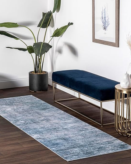 nuLOOM Katia Modern Abstract Machine Washable Ultra Thin Runner Rug, 2' 6" x 8', Blue - LeafyLoom