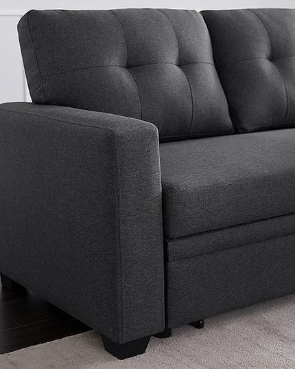 82 Inch Convertible L Shaped Sleeper Sectional Sofa Linen with Storage Chaise,Corner Couch w/Pull Out Bed,Reversible Design, 82inch, Dark Grey - LeafyLoom