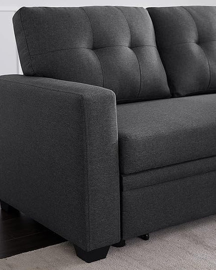 82‘’ L-Shape Convertible Sleeper Sectional Sofa with Storage Chaise,Linen Upholstered Reversible Corner Couch for Living Room, Apartment and Office Gray, 82inch, Dark Grey-8 - LeafyLoom