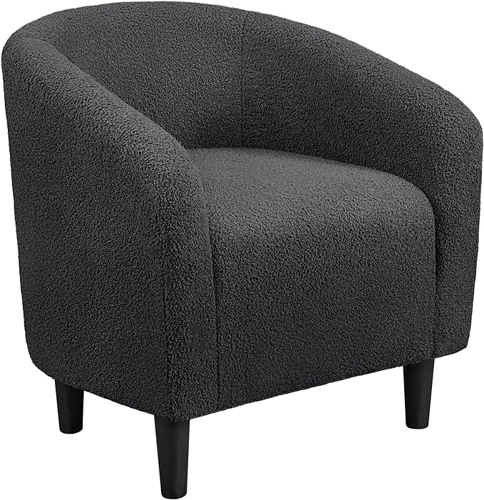 Yaheetech Accent Barrel Chair, Boucle Fabric Club Chair, Furry Sherpa Elegant Armchair with Cozy Soft Padded, Suitable for Living Room Bedroom Reception Room Office, Dark Gray - LeafyLoom