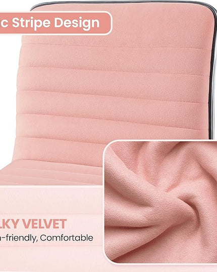 Yaheetech Velvet Low Back Vanity Chair Armless Ribbed Office Chair Swivel Task Chair Height Adjustable Chair Apricot Pink - LeafyLoom
