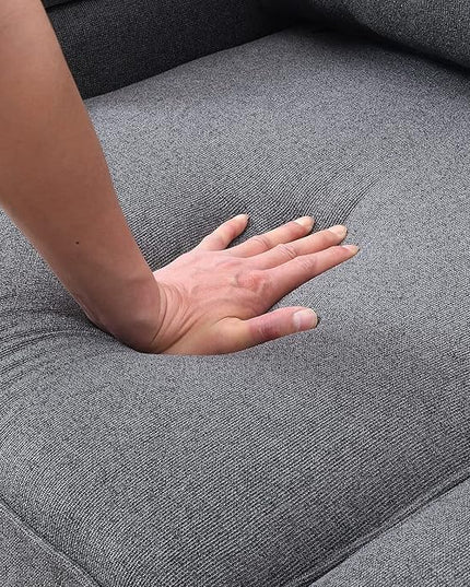 Sectional Living Room,Minimalist I Shape Couch,Compact Linen Fabric Modular Upholstered Sofa with Armrest Pocket and Removable Cushions,4 Pillow, 104" (4 Seater), Grey - LeafyLoom