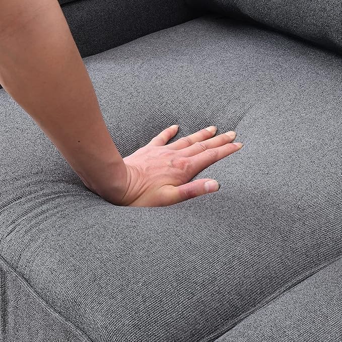 Sectional Living Room,Minimalist I Shape Couch,Compact Linen Fabric Modular Upholstered Sofa with Armrest Pocket and Removable Cushions,4 Pillow, 104" (4 Seater), Grey - LeafyLoom