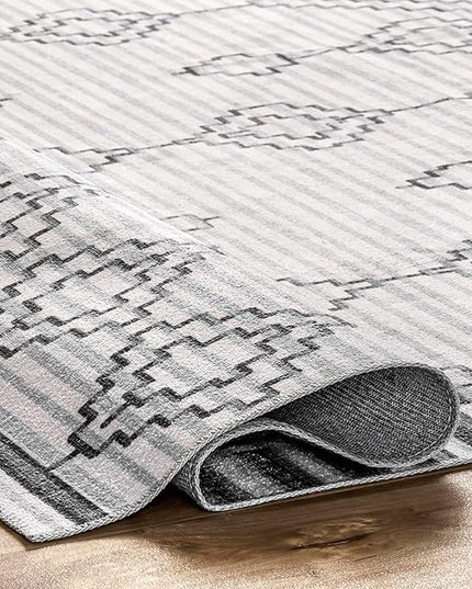 nuLOOM Bonny Diamond Striped Machine Washable Ultra Thin Area Rug, 4' x 6', Ivory - LeafyLoom