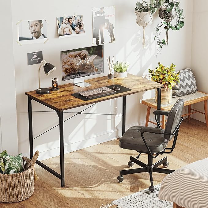 CubiCubi Computer Desk, 47 inch Home Office Desk, Modern Simple Style PC Table for Home, Office, Study, Writing, Vintage - LeafyLoom
