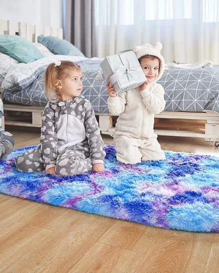 Noahas Oval Fluffy Purple Rainbow Rug 2.6X5.3 Small Kids Rugs for Bedroom Girls And Boys Aesthetic,Bedside Bedroom Rug,Ultra Soft Runner Carpet Modern Shaggy Nursery Area Rugs Home Decor'' - LeafyLoom