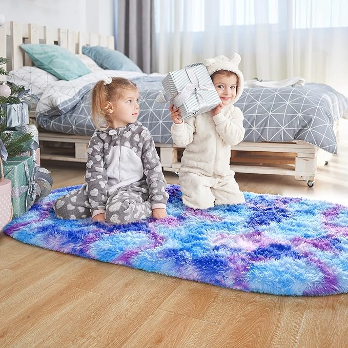 Noahas Oval Fluffy Purple Rainbow Rug 2.6X5.3 Small Kids Rugs for Bedroom Girls And Boys Aesthetic,Bedside Bedroom Rug,Ultra Soft Runner Carpet Modern Shaggy Nursery Area Rugs Home Decor'' - LeafyLoom