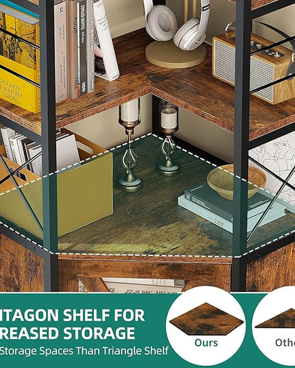 YITAHOME Corner Bookshelf with Storage, 7-Tier Corner Shelf with Doors, Large Corner Bookcase Display Rack for Living Room Bedroom Home Office, Rustic Brown - LeafyLoom