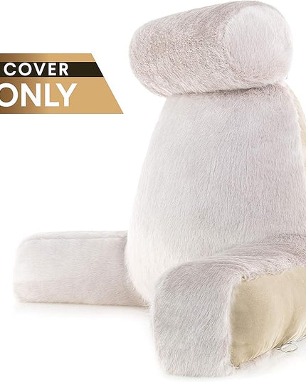 Husband Pillow XXL Cover Only - Baby Golden Wolf Fur Backrest Pillowcase Set, Two-Tone Reversible Double Sided Fabulous Faux Fur Reading & Bed Rest, Thick Zippers, 2 Sided Solid Fabric Neck Rolls - LeafyLoom