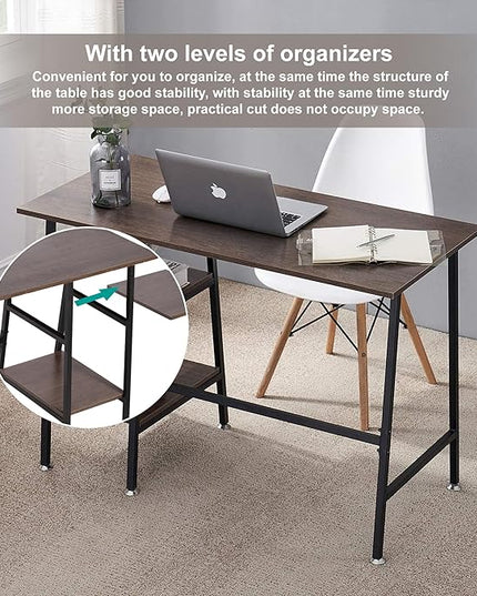 VECELO 43 Inch Home Office Computer Easy to Assemble Simple Table Modern Student Study Desk,Water Proof, Brown - LeafyLoom