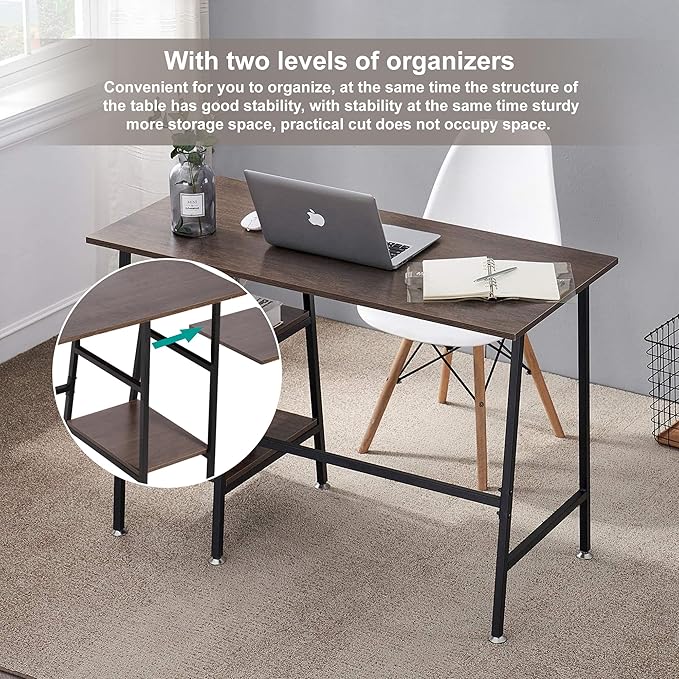 VECELO 43 Inch Home Office Computer Easy to Assemble Simple Table Modern Student Study Desk,Water Proof, Brown - LeafyLoom