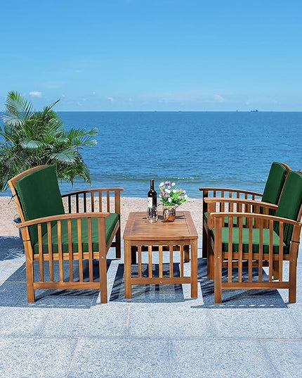SAFAVIEH Outdoor Collection Rocklin Natural/ Green Cushion 4-Piece Conversation Patio Set - LeafyLoom