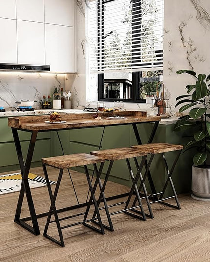 NicBex Kitchen Table Set Dining Room Set Modern Design Kitchen Dining Table, Pub Table with X-Shaped Table Legs, Long Dining Table Set with 3 Stools, Easy Assemble, Natural - LeafyLoom