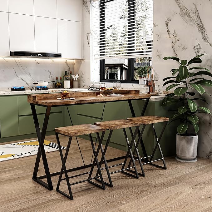 NicBex Kitchen Table Set Dining Room Set Modern Design Kitchen Dining Table, Pub Table with X-Shaped Table Legs, Long Dining Table Set with 3 Stools, Easy Assemble, Natural - LeafyLoom
