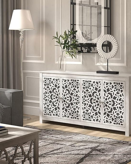 Galano Culbreath 4 Door Sideboard Buffet Cabinet with Storage and Adjustable Shelves, Storage Cabinet for Kitchen, Dining Room, Living Room, 15.67" D x 57.64" W x 30" H, Dusty Grey Oak - LeafyLoom